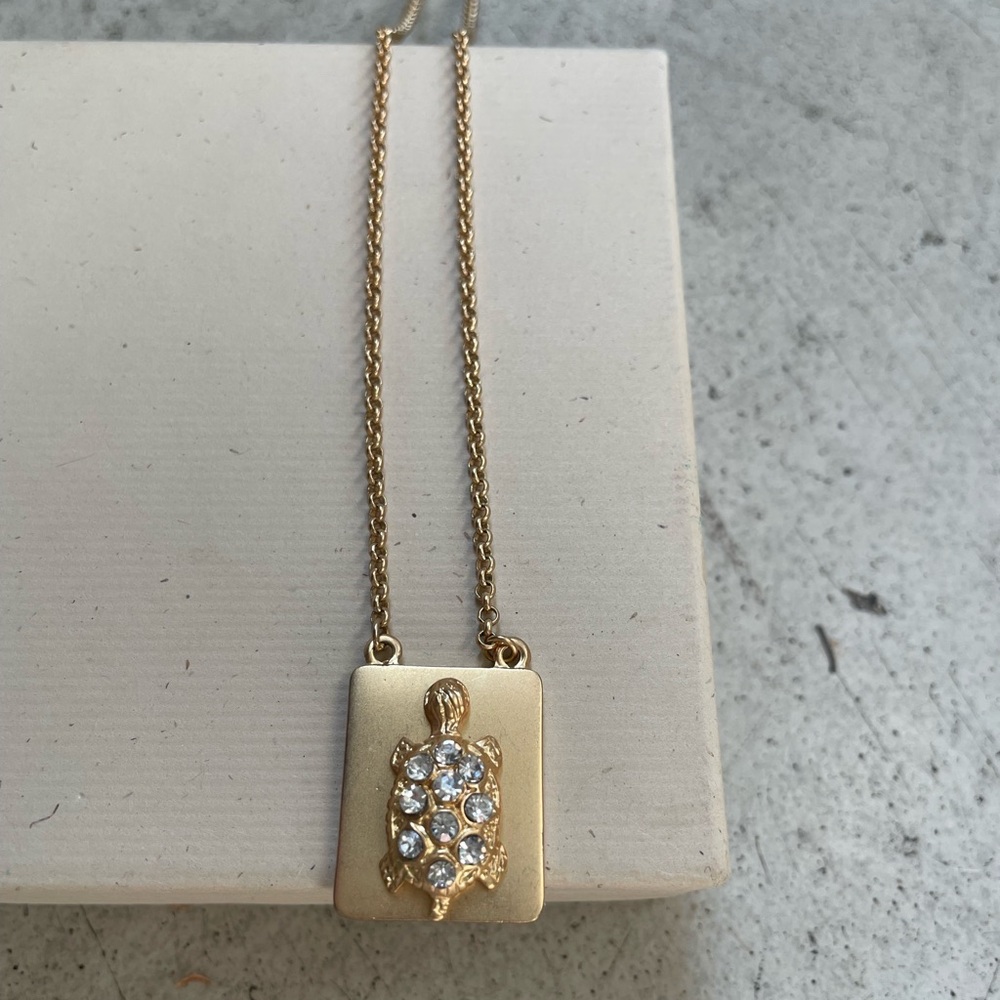 J. Crew Gold Turtle Pendant Necklace with Rhinestone Accents